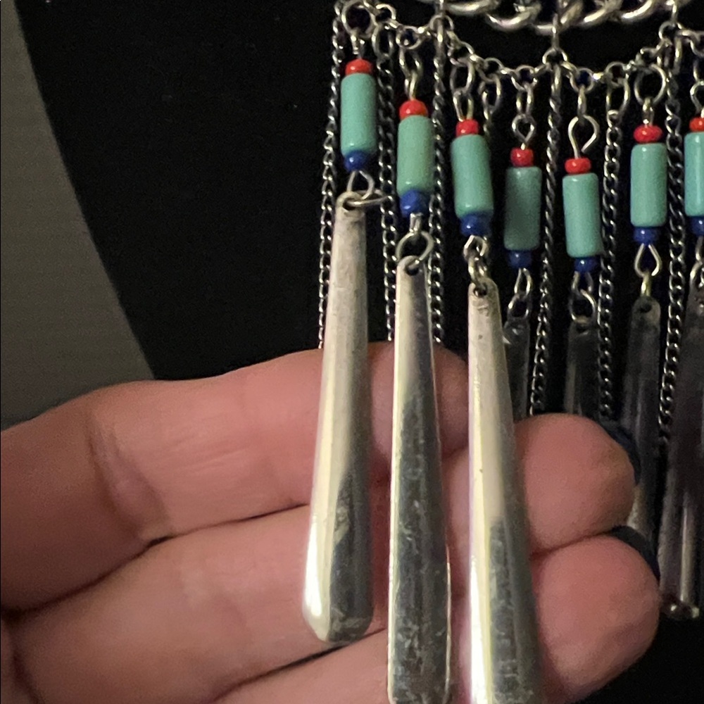 Vintage Silver Blue Statement Necklace Fully Adjustable Drop Length to 10” - Picture 7 of 7